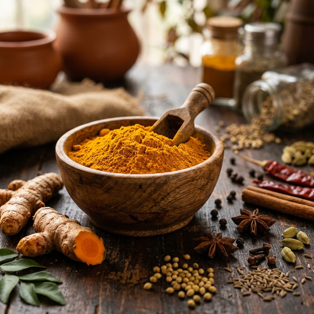 Traditional Kerala spices and turmeric